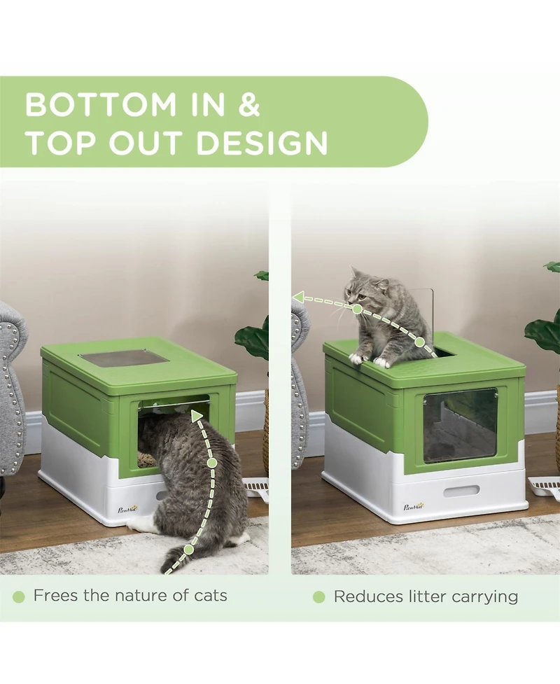 Aostirmotor Smell-Proof Fully Enclosed Cat Litter Box with Scoop & Drawer Tray – Foldable Hooded Design,Yellowish Green