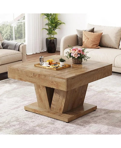 Tribesigns Square Coffee Table, Wood Center Table for Living Room, 31.5" Modern Cocktail Tea Accent Table, Natural