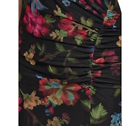 Vince Camuto Women's Printed Mesh Asymmetrical Neckline Bodycon Dress