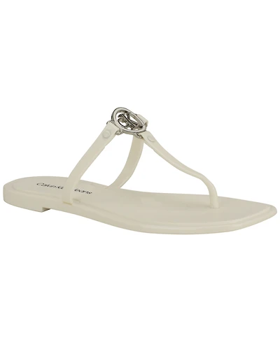 Calvin Klein Women's Ellye Logo T-Strap Flat Slip-On Sandals