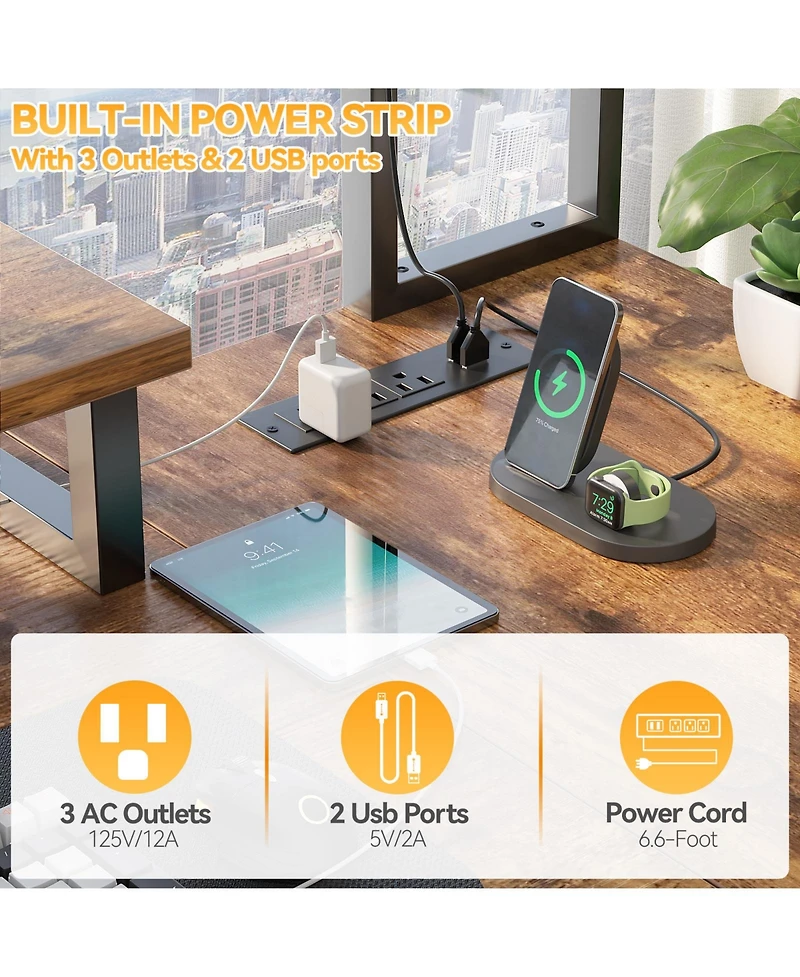 Aheaplus 49'' Small L Shaped Desk with Hutch, Reversible Computer Gaming Outlet and Led Strip