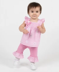 Rare Editions Baby Girls' Embroidered Daisy Sleeveless Top and Capri Pants, 2-Piece Set