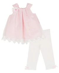 Rare Editions Baby Girls' Clip Dot Round Neck Mesh Top and Knit Leggings, 2-Piece Set