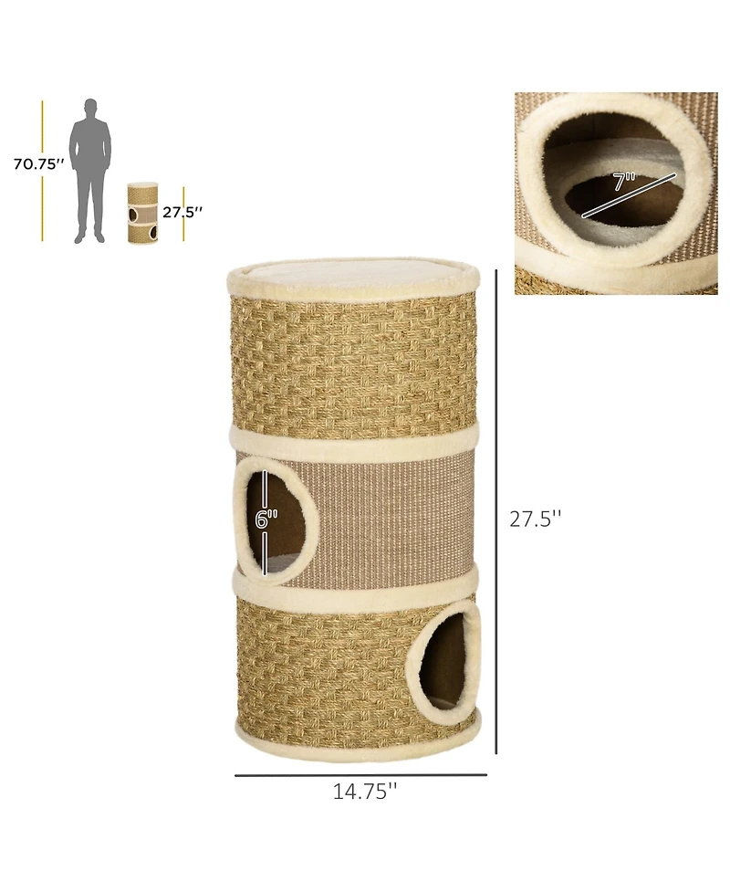 Zeus & Ruta 28 Inch 3 Tier Barrel Cat Condo with Sisal Pad