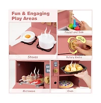 Hongge Wooden Kids Play Kitchen Set with Interactive Cooking Areas and Storage Shelves