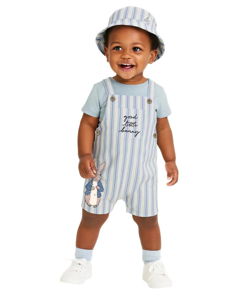 Disney Baby Boys' Peter Rabbit Shortall, T-Shirt and Bucket Hat, 3-Piece Set
