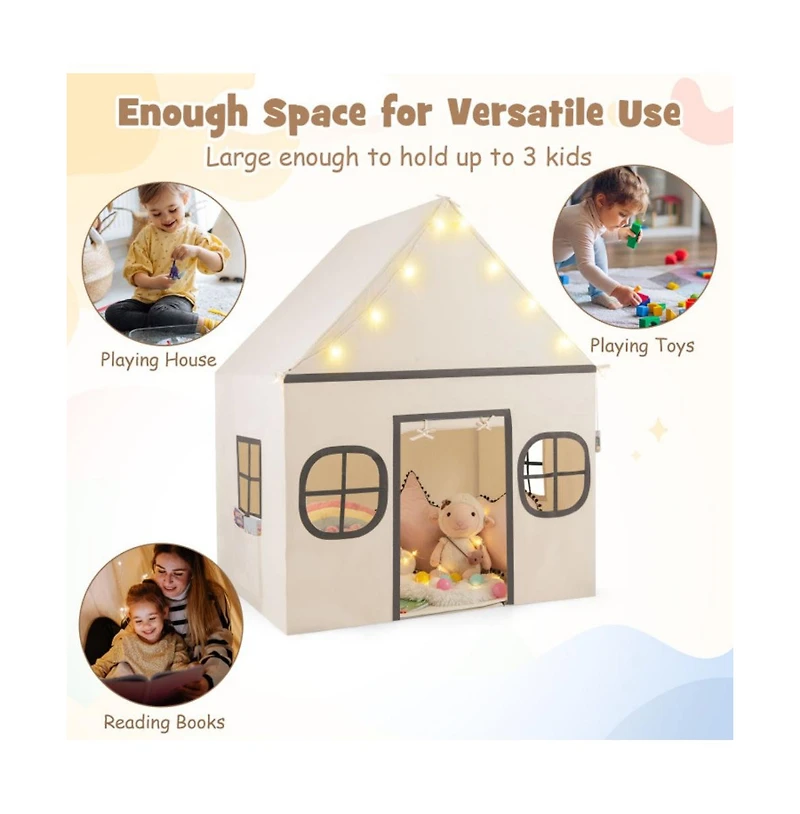 Kids Play Tent Large Playhouse with Door Curtain and Star Lights