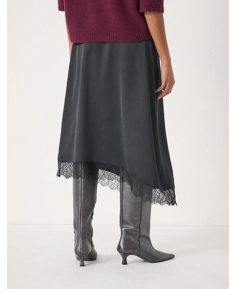 Hush Women's Satin Asymmetric Lace Trim Skirt