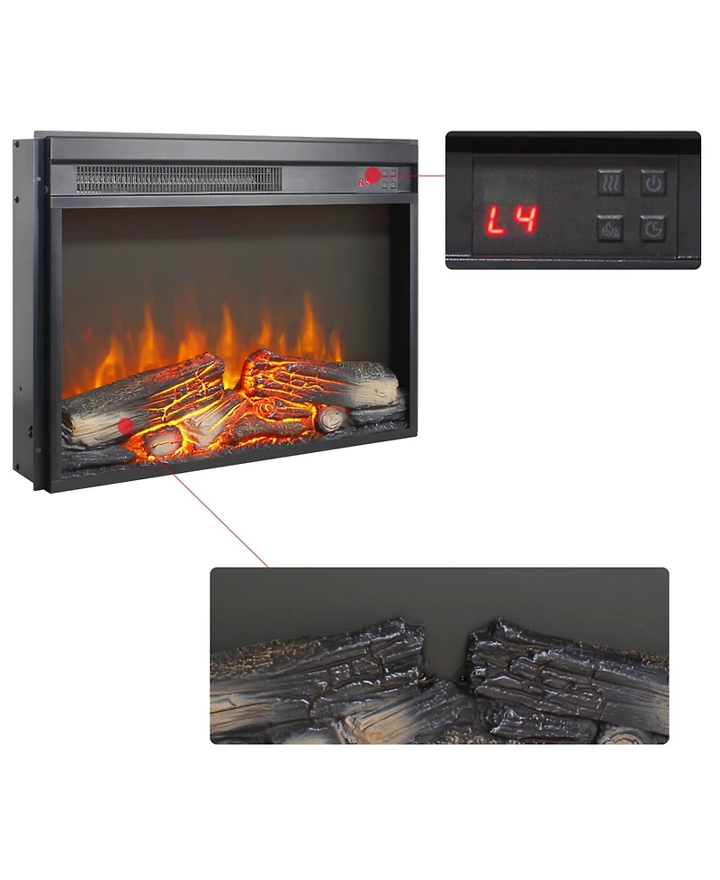 Flynama inch electric fireplace insert, ultra thin heater with log set & realistic flame, remote control with timer