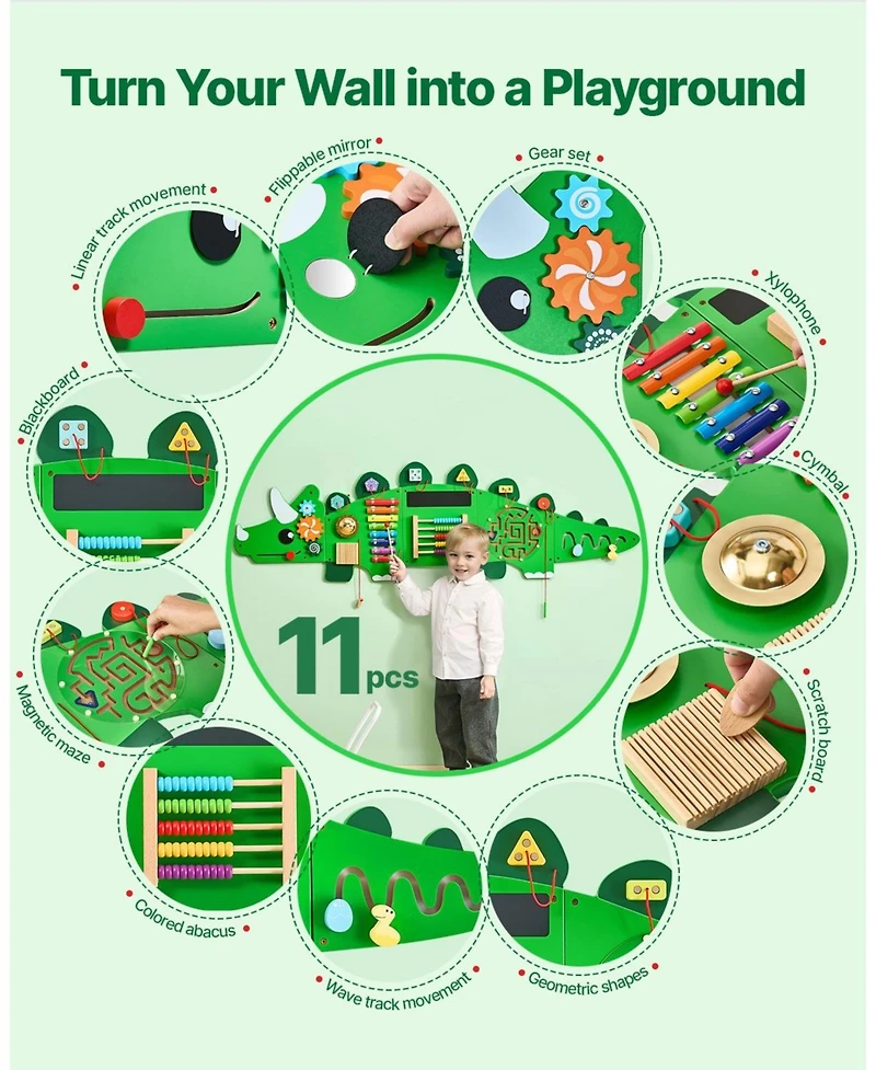 Hongge Montessori Wall Activity Board for Kids with Sensory Learning Games