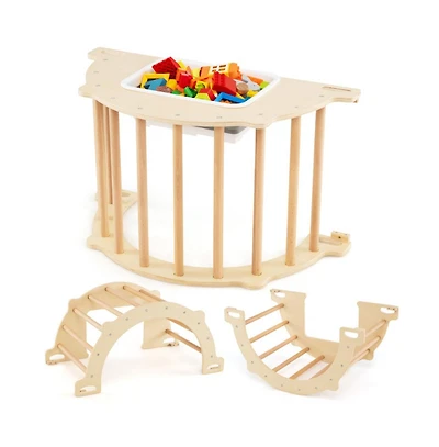 Hongge Kids Montessori Climbing Arch and Sensory Activity Table with Multi Skill Play Features