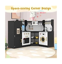 Kids Wooden Corner Play Kitchen Set with Storage and Pretend Cooking Features