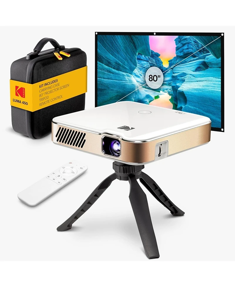 Kodak Luma 450 Smart Projector, Full Hd Portable Pico Projector with 80" Screen, Tripod, Remote & Case