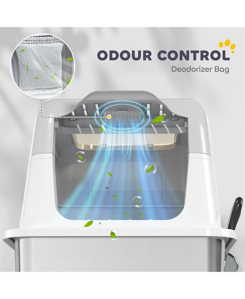 Aostirmotor Elegant Gray Enclosed Cat Litter Box with Scoop & Deodorizer Bag – Discreet Odor Control for Home