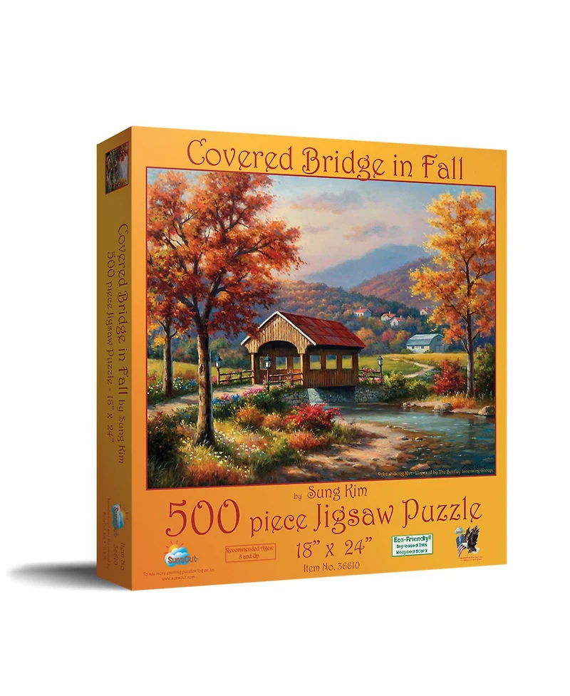 SunsOut Covered Bridge in Fall 500 piece Jigsaw Puzzle