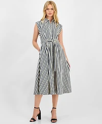 Sam Edelman Women's Striped Belted Midi Shirtdress