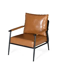Streamdale Mid-Century Accent Chair with Brown Faux Leather