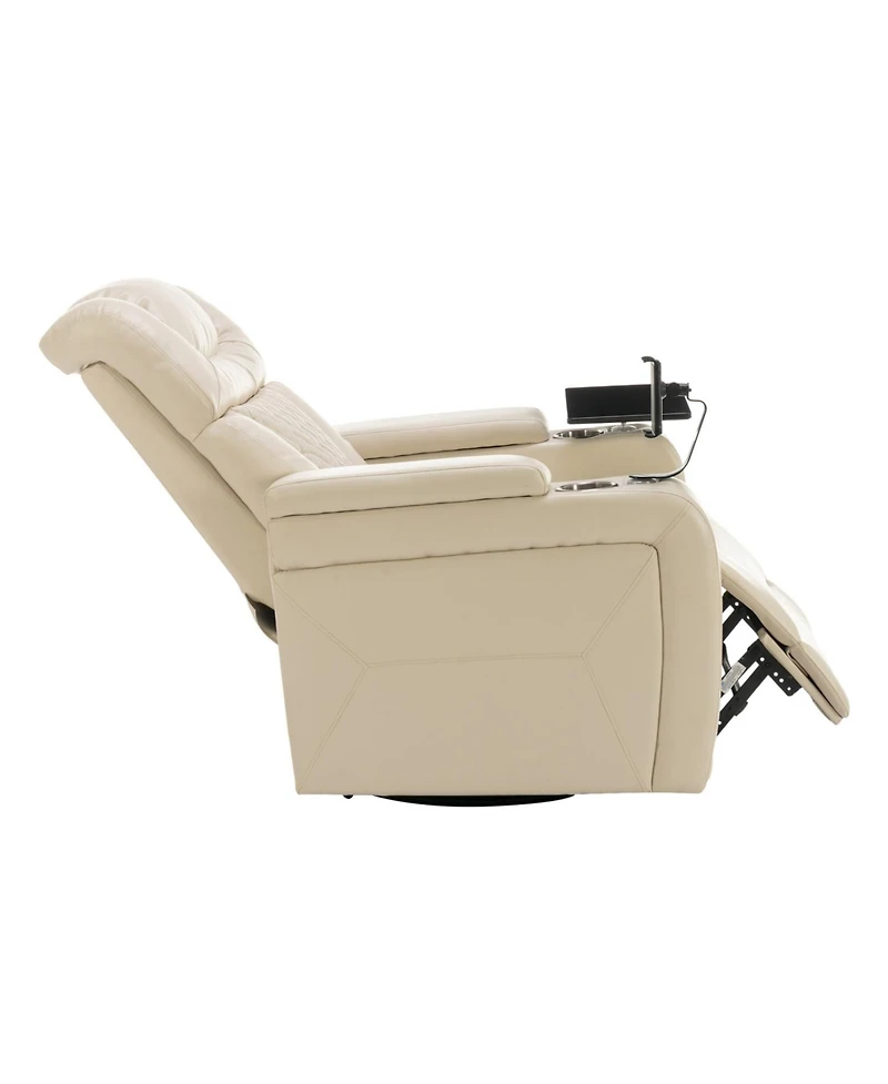 Streamdale Furniture Swivel Pu Leather Power Recliner w/ Tray Usb Storage