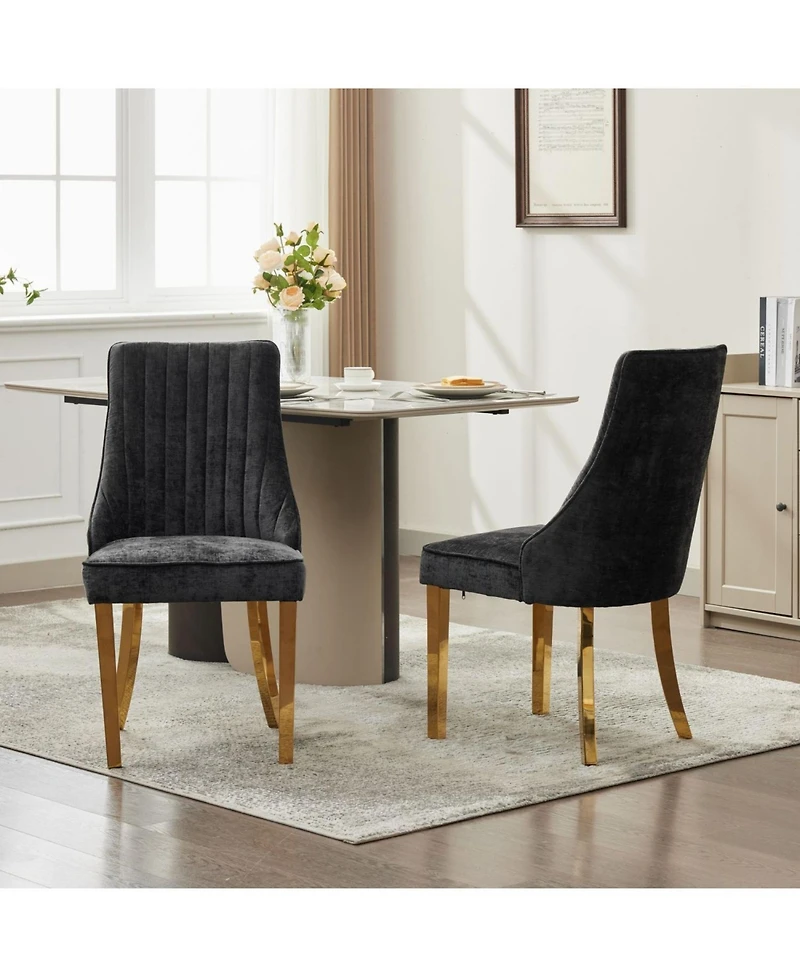 Streamdale Furniture Chenille Dining Chairs Set of 2 Black