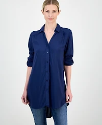 I.n.c. International Concepts Women's Roll-Tab Button-Down Long Blouse, Created for Macy's