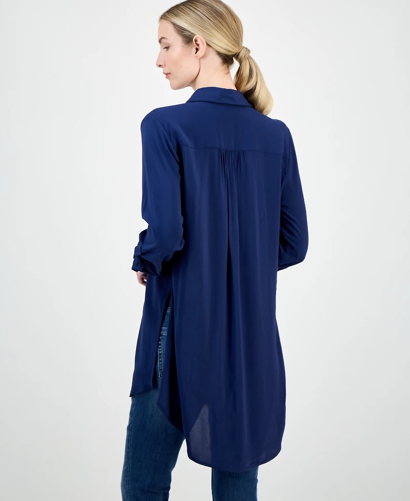 I.n.c. International Concepts Women's Roll-Tab Button-Down Long Blouse, Created for Macy's