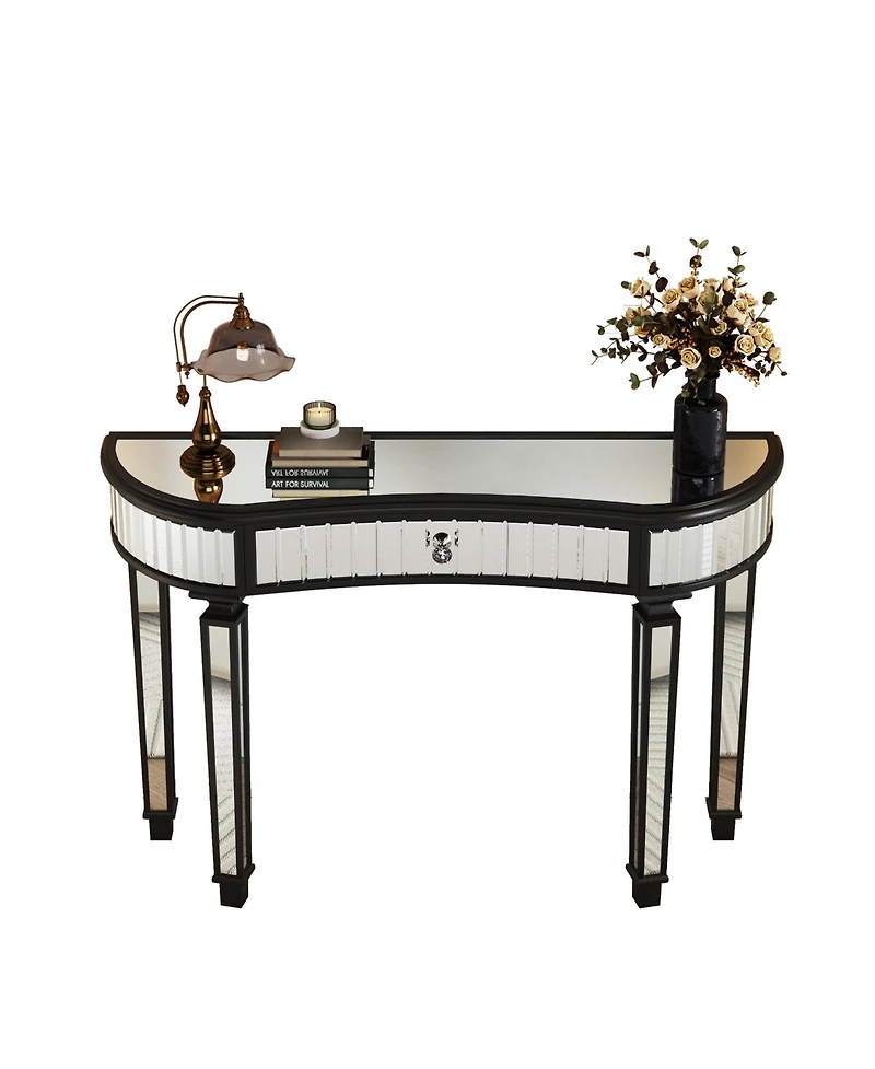Streamdale 47" Half-Moon Mirrored Console Table - Silver Entryway Vanity Desk
