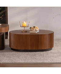 Streamdale Furniture Streamdale Nesting Coffee Table Set - Wave Stripe Edge, Modern Wooden Circle