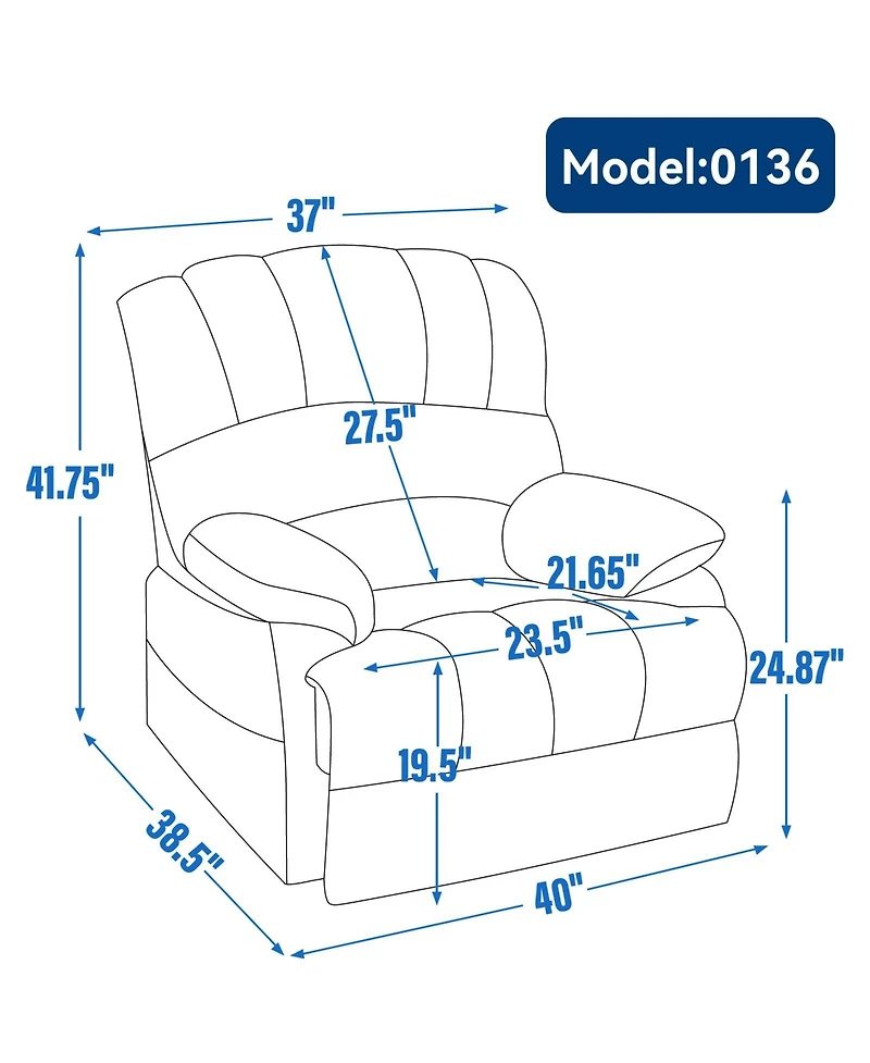 Streamdale Furniture Large Manual Recliner Chair in Fabric for Living Room