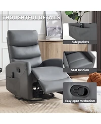 Streamdale Furniture Heat Massage Rocker Recliner Chair, Swivel Fabric, Grey