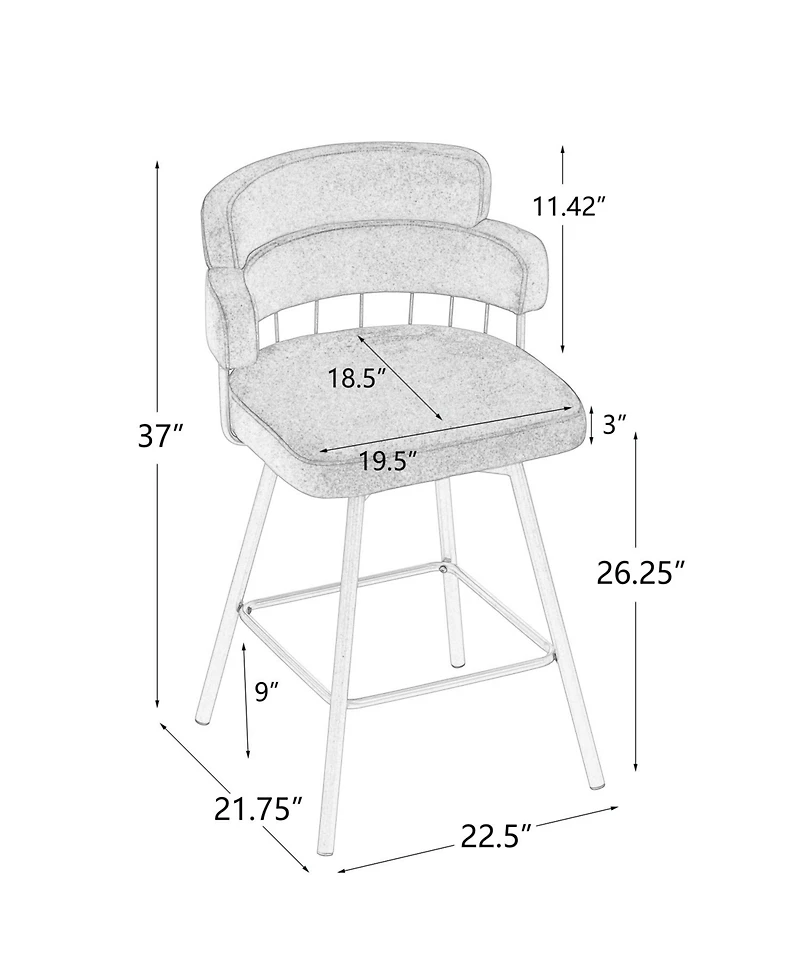 Streamdale 26" Swivel Bar Stools Set of 2, Upholstered with Backs, Green