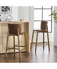 Streamdale Furniture Pari Indoor Wooden Barstool, Walnut Finished, Set of 2