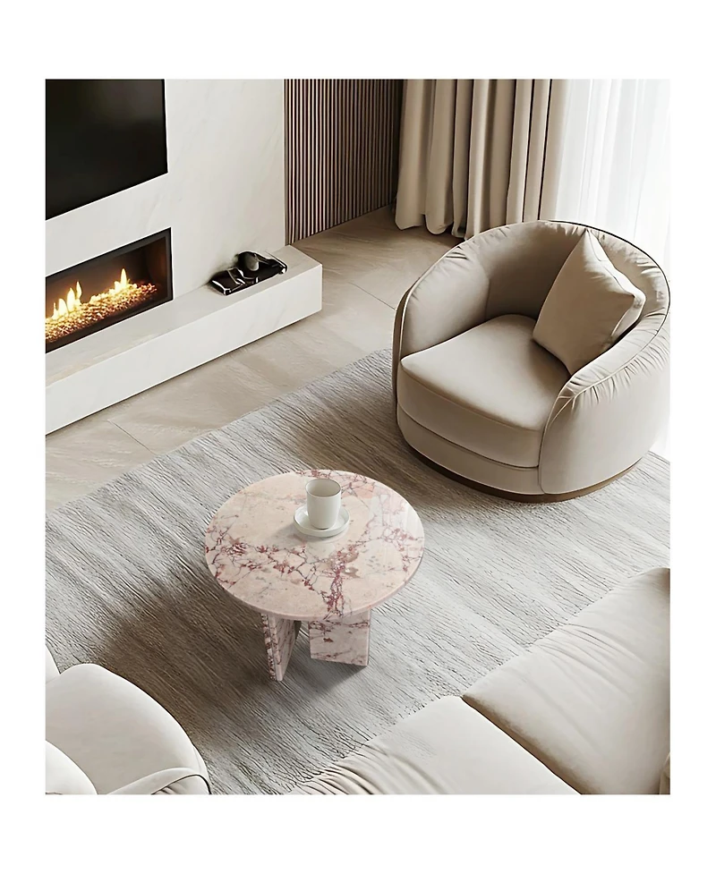 Streamdale Furniture Pink Marble Coffee Table - Small, Natural Stone, 17.7 Inch