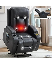 Streamdale Furniture Streamdale Dark Grey Power Lift Recliner, 350 Lbs, Massage, Heat, Usb & Cup Holders