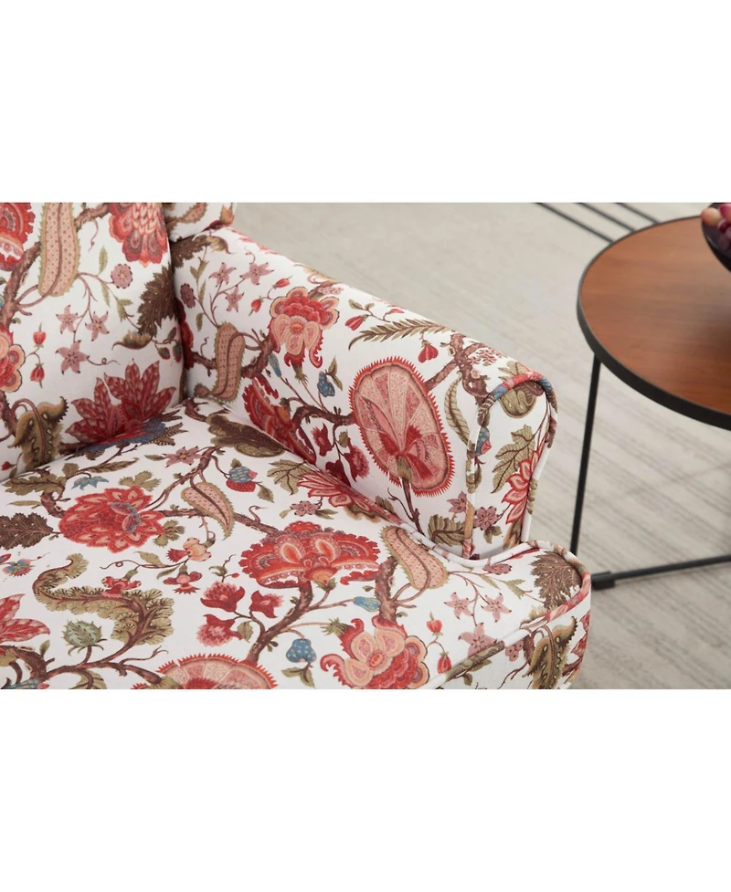 Streamdale Furniture Floral Red Accent Chair with Wood Legs