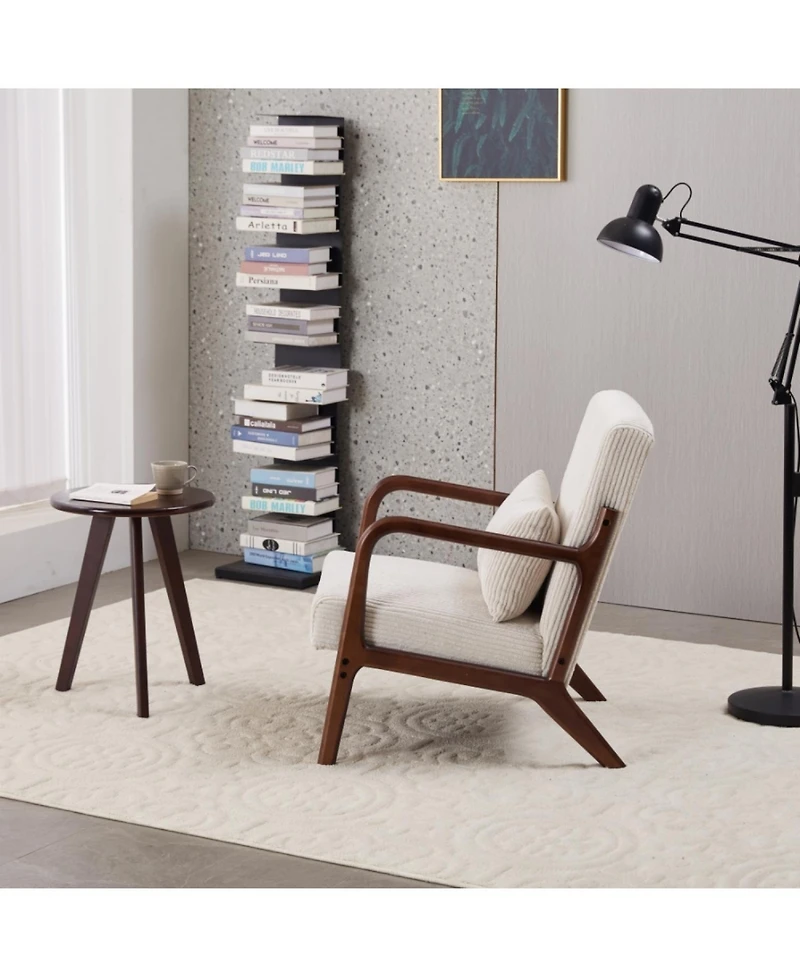 Streamdale Furniture Mid-Century Beige Chair & Walnut Coffee Table Set