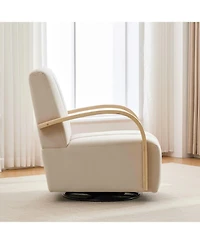 Streamdale Furniture 30.7" Swivel Accent Chair - Channel Tufted, Wood Armrests - Beige