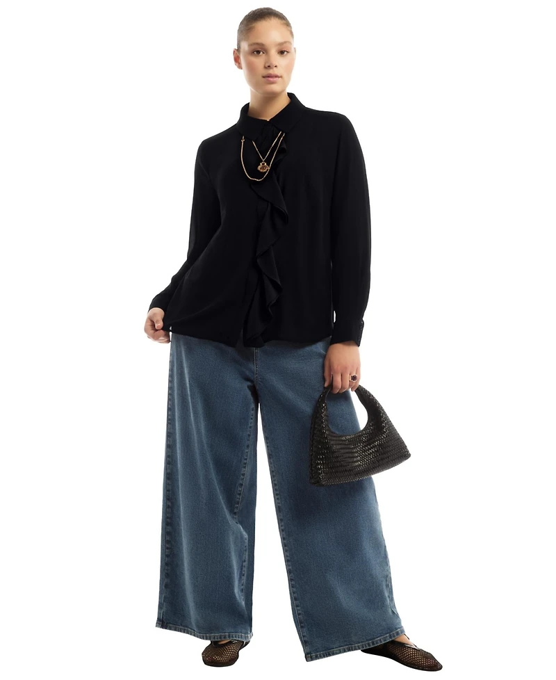 June & Vie Women's + Ruffled Georgette Blouse