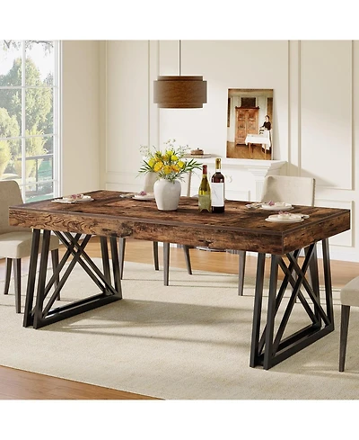 Tribesigns Farmhouse Kitchen Table with Metal Frame, Rectangular Dining Table for 4-6 People