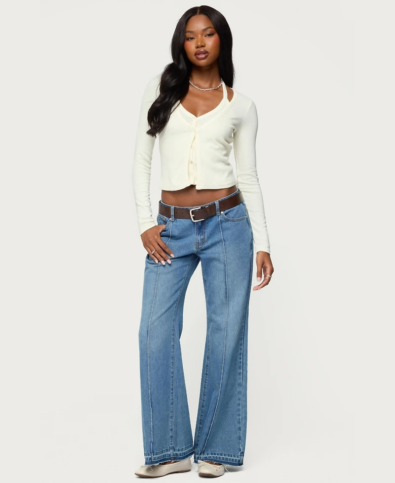 Edikted Womens Cardigan & Halter Two Piece Knit Top