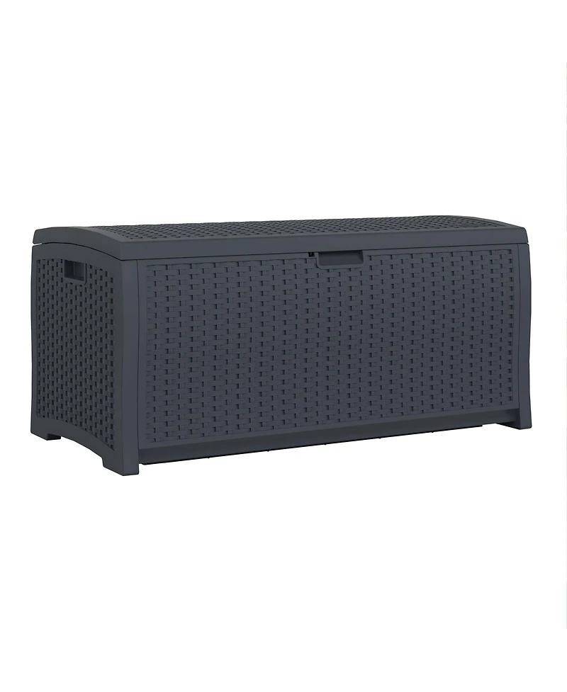 Suncast 73 Gallon Resin Wicker Outdoor Patio Storage Deck Box, Cyberspace