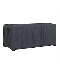 Suncast 73 Gallon Resin Wicker Outdoor Patio Storage Deck Box, Cyberspace