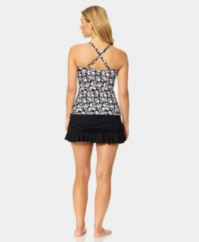 Island Escape Womens Tahiti Bandeau Neck Tankini Top Ruffle Skirt