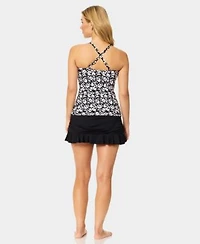 Island Escape Womens Tahiti Bandeau Neck Tankini Top Ruffle Skirt