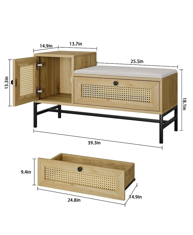 gaomon Shoe Storage Bench with Drawer and Cabinet, Rattan