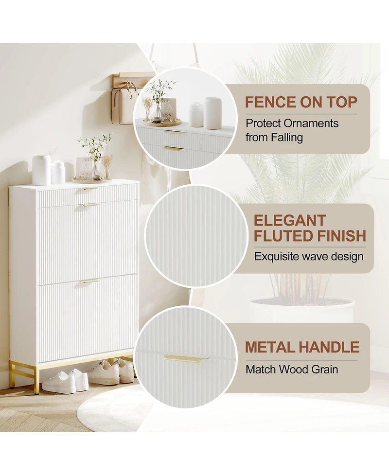 gaomon Fluted Shoe Storage Cabinet, Narrow Shoe Organizer with 2 Flip Drawers