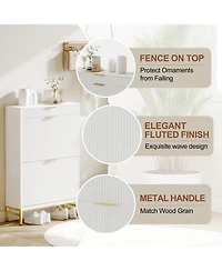 gaomon Fluted Shoe Storage Cabinet, Narrow Shoe Organizer with 2 Flip Drawers