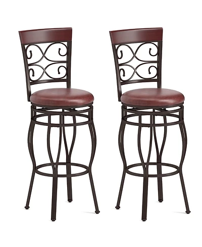 Costway Set of 2 Vintage Bar Stools Swivel Padded Seat 30'' Bistro Dining Kitchen Pub Chair High Back