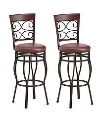Costway Set of 2 Vintage Bar Stools Swivel Padded Seat 30'' Bistro Dining Kitchen Pub Chair High Back