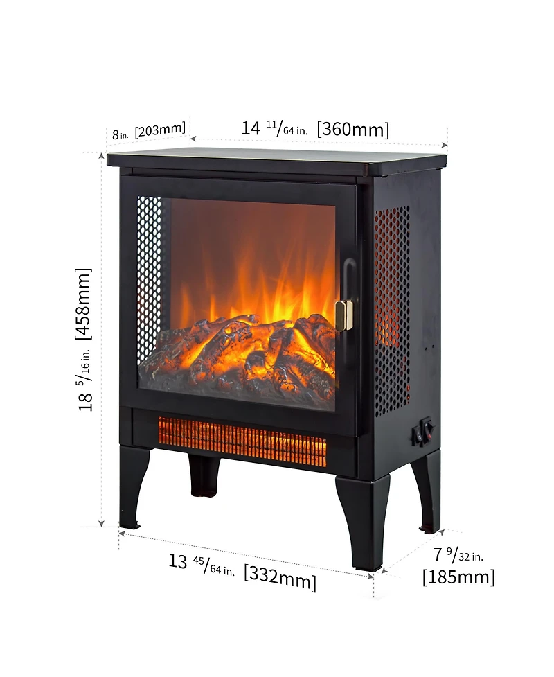 Flynama 17 inch Freestanding Electric Fireplace Stove heater with 3D Flame effect,Black