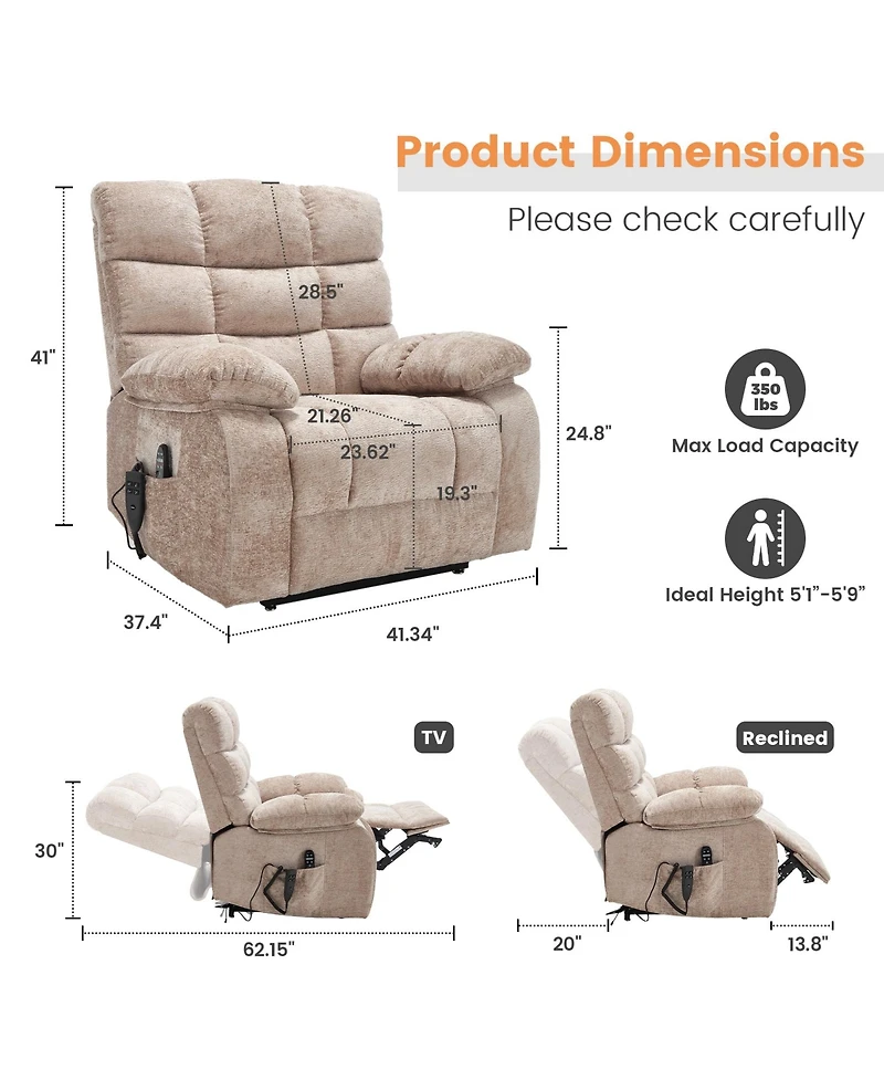 Clihome Lift Recliner Chair Heat Massage Dual Motor Infinite Position Up to 350 Lbs Large Electric Power